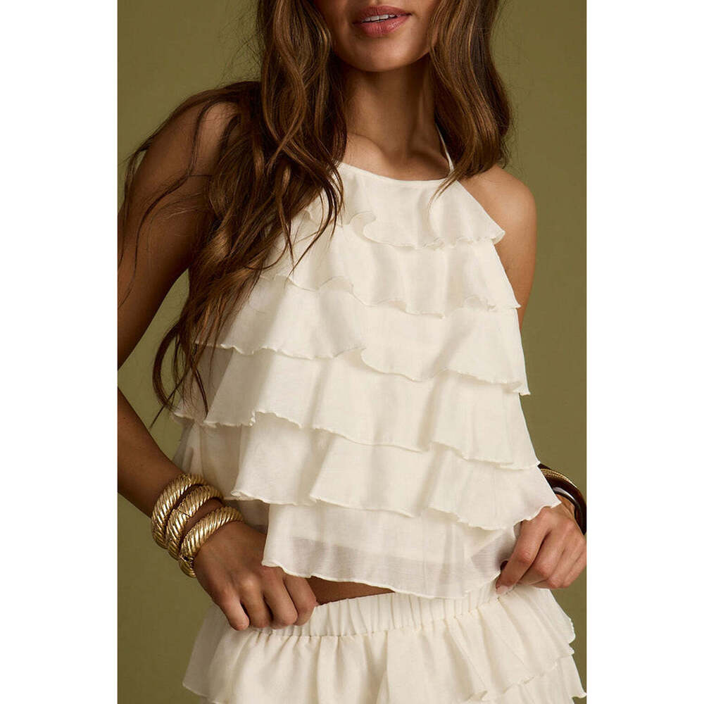 12th Tribe Dayana Ivory Ruffle Halter Top Size LL